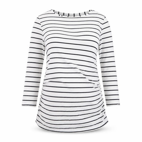 Blooming Marvellous Women’s White Striped 3/4 Sleeve Boat Neck T-Shirt Size S