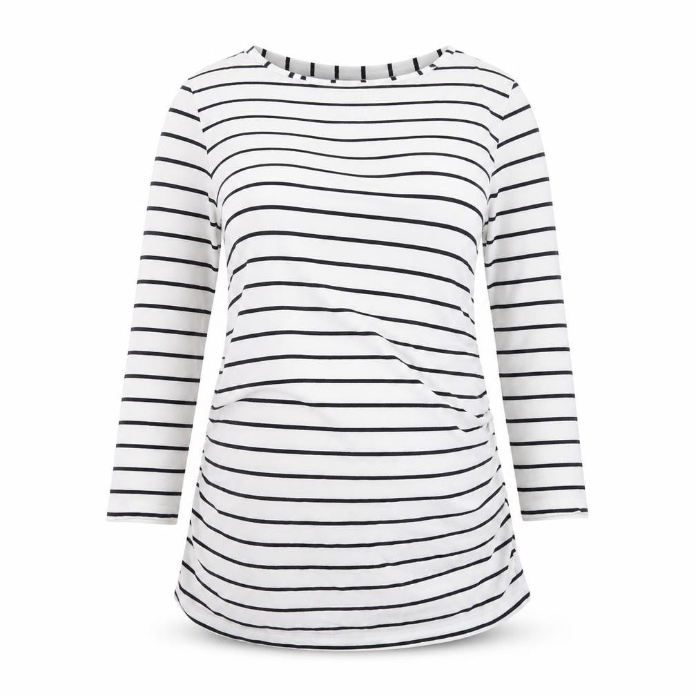 Blooming Marvellous Women’s White Striped 3/4 Sleeve Boat Neck T-Shirt Size S