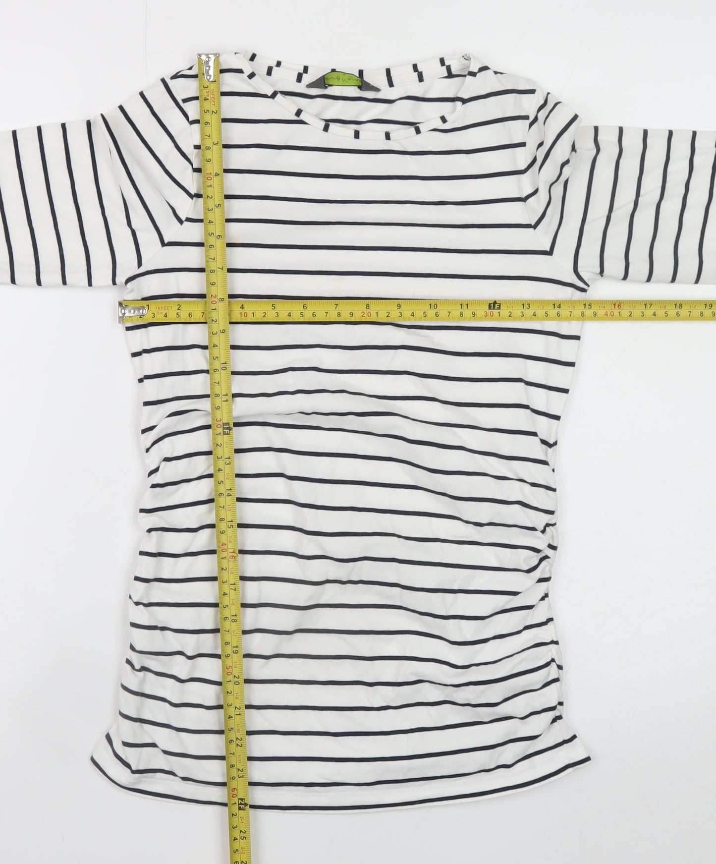 Blooming Marvellous Women’s White Striped 3/4 Sleeve Boat Neck T-Shirt Size S