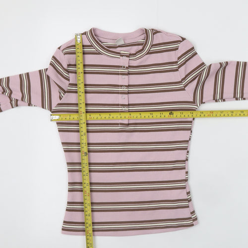 Musera Womens Pink Striped Henley Long Sleeve T-Shirt XS