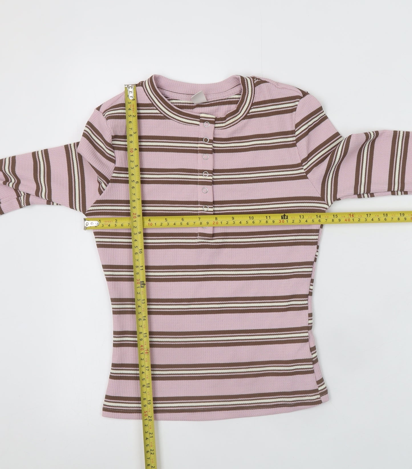 Musera Womens Pink Striped Henley Long Sleeve T-Shirt XS