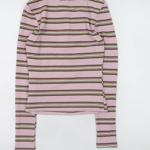Musera Womens Pink Striped Henley Long Sleeve T-Shirt XS