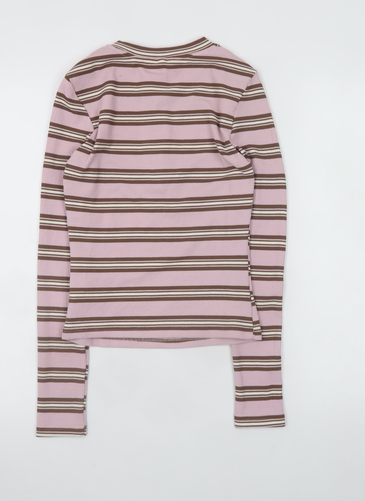 Musera Womens Pink Striped Henley Long Sleeve T-Shirt XS