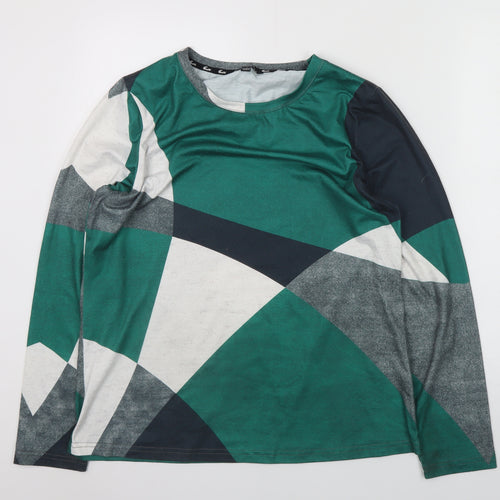 ShallWe Women's Green Abstract Geometric Long Sleeve T-Shirt Size L