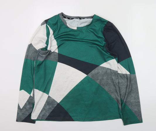 ShallWe Women's Green Abstract Geometric Long Sleeve T-Shirt Size L