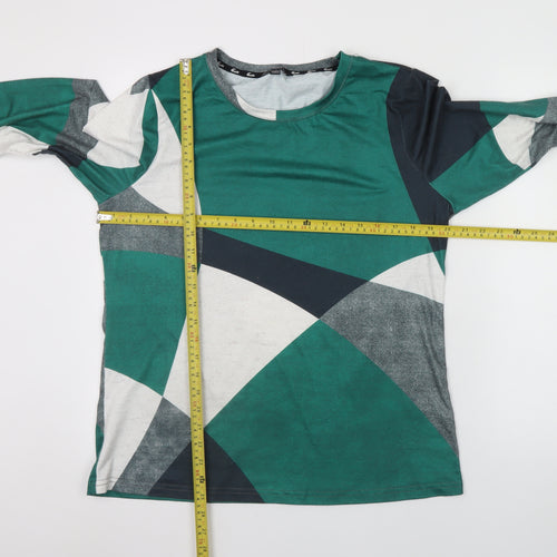 ShallWe Women's Green Abstract Geometric Long Sleeve T-Shirt Size L