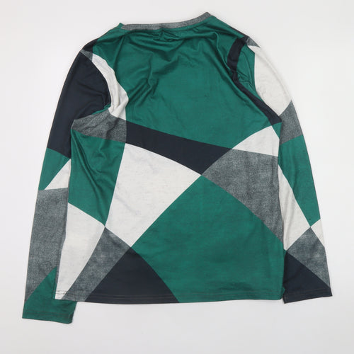 ShallWe Women's Green Abstract Geometric Long Sleeve T-Shirt Size L