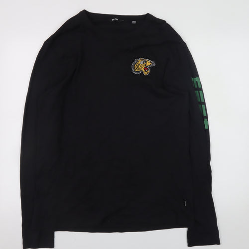 ONLY & SONS Men's Black XL Long Sleeve Tiger Graphic T-Shirt