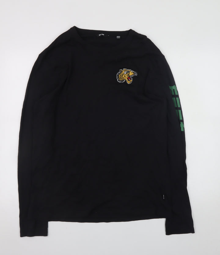 ONLY & SONS Men's Black XL Long Sleeve Tiger Graphic T-Shirt