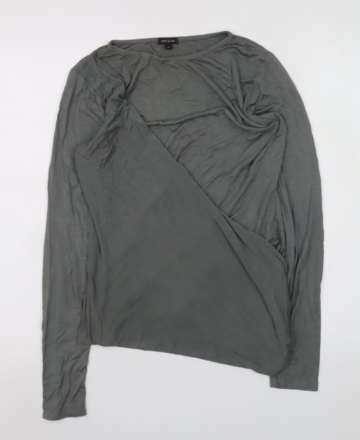 River Island Women’s Grey Asymmetric Long Sleeve T-Shirt Size 14