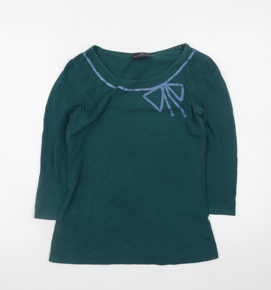 Next Women's Green Long Sleeve Bow Detail Cotton Top Size 10