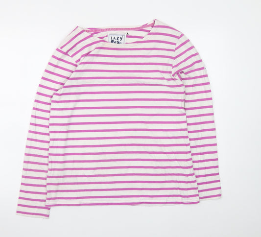 Lazy Jacks Women Pink Striped Long Sleeve Cotton T-Shirt Size 14