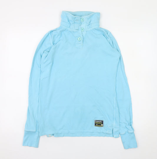 Superdry Men’s Blue Henley Sweatshirt Small High Neck Cotton