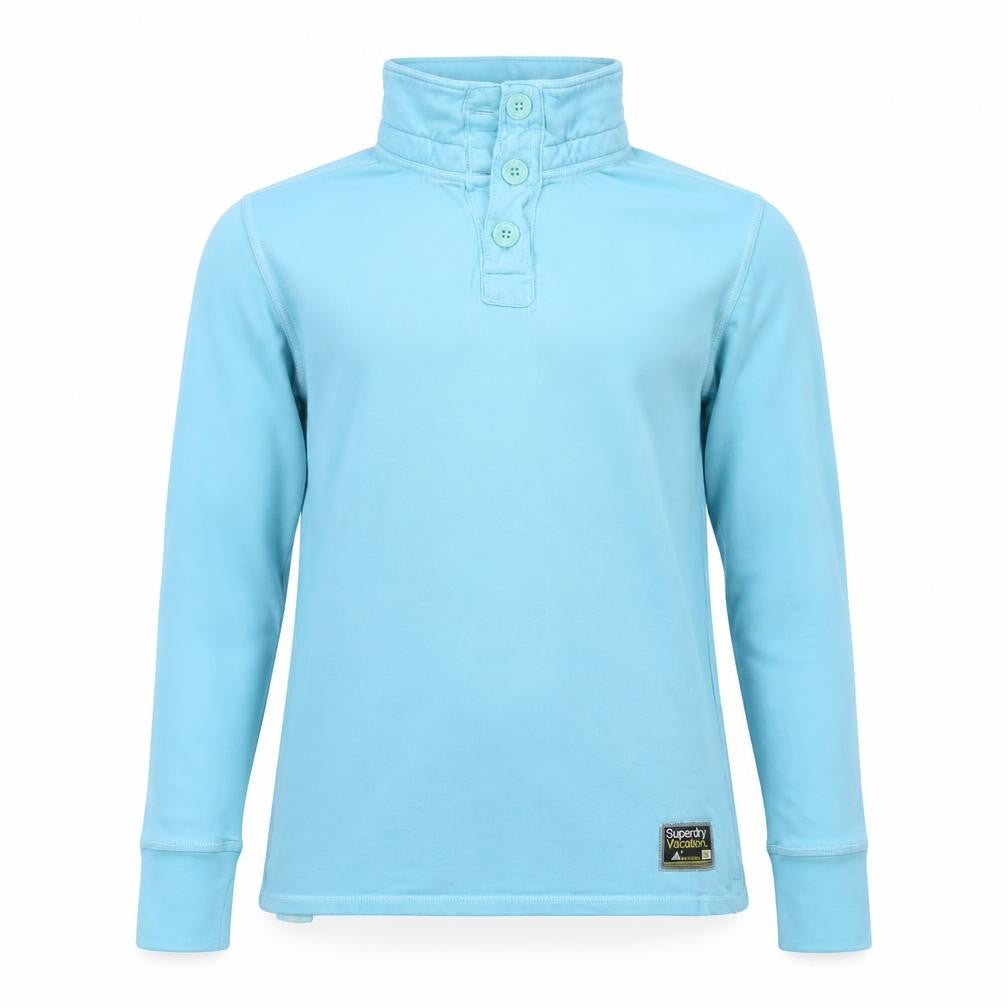 Front view of Superdry Men’s Blue Henley Sweatshirt Small High Neck Cotton
