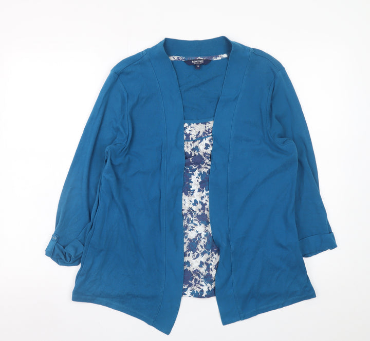 Maine New England Women's Blue Long Sleeve Open Front Cardigan Size 16