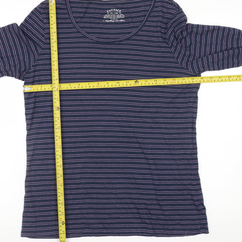 FatFace Women Blue Striped 3/4 Sleeve Basic T-Shirt Size 16