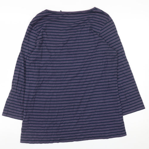 FatFace Women Blue Striped 3/4 Sleeve Basic T-Shirt Size 16