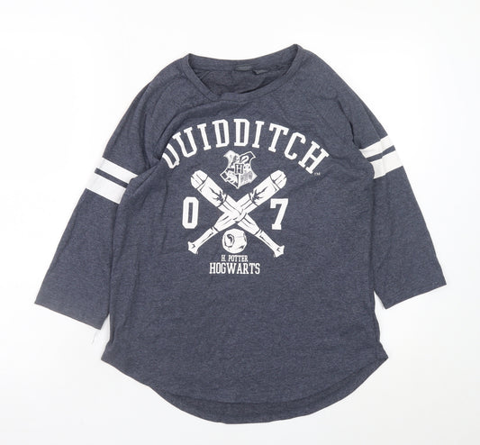Harry Potter Girls Blue Quidditch 3/4 Sleeve T-Shirt Size 12 Hogwarts Tee