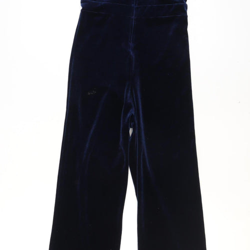 Peachy Den Women's Blue Velvet Collared Zip Jumpsuit Size M