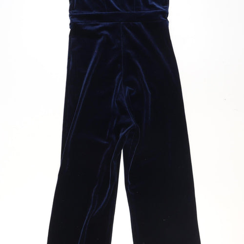 Peachy Den Women's Blue Velvet Collared Zip Jumpsuit Size M