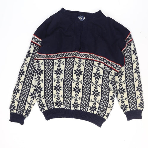 Creem by Adelsten Men's Blue Fair Isle Wool Pullover Jumper L