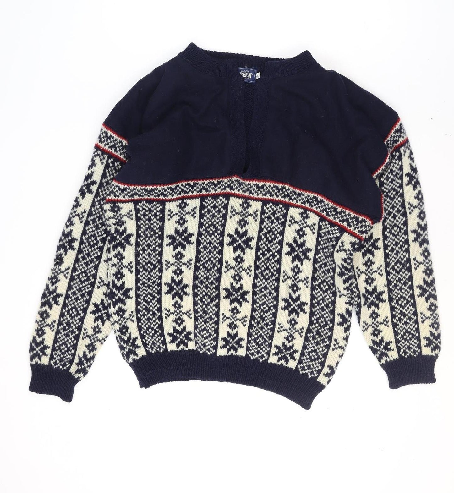 Creem by Adelsten Men's Blue Fair Isle Wool Pullover Jumper L