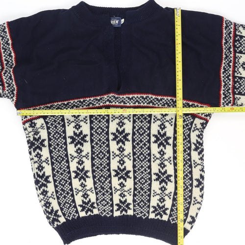 Creem by Adelsten Men's Blue Fair Isle Wool Pullover Jumper L