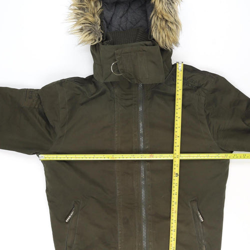 Superdry Men's Green Fur Hooded Bomber Jacket Size S