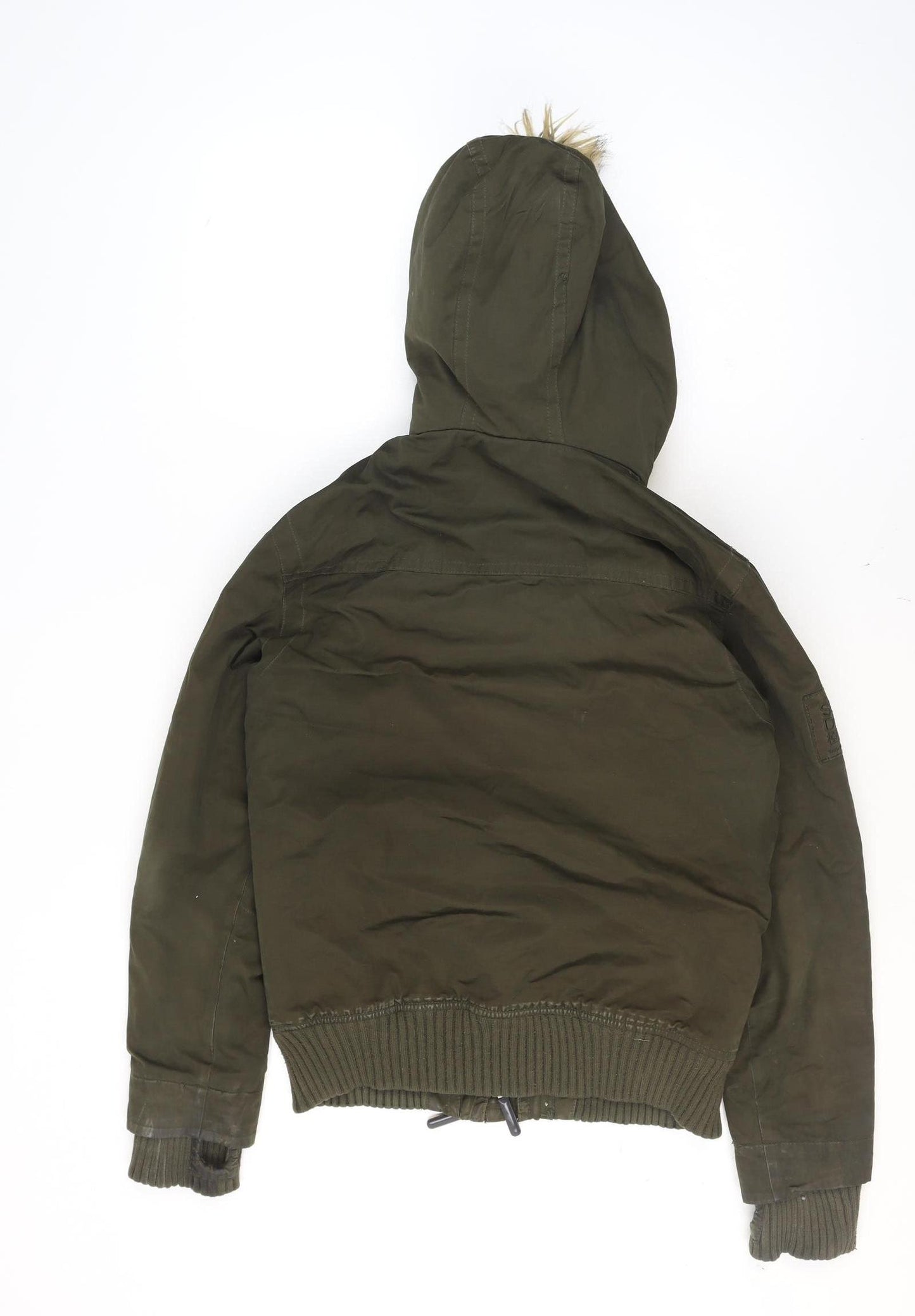 Superdry Men's Green Fur Hooded Bomber Jacket Size S