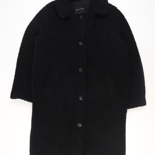 DECJUBA Unisex Black Fleece Button Mid-Length Overcoat S