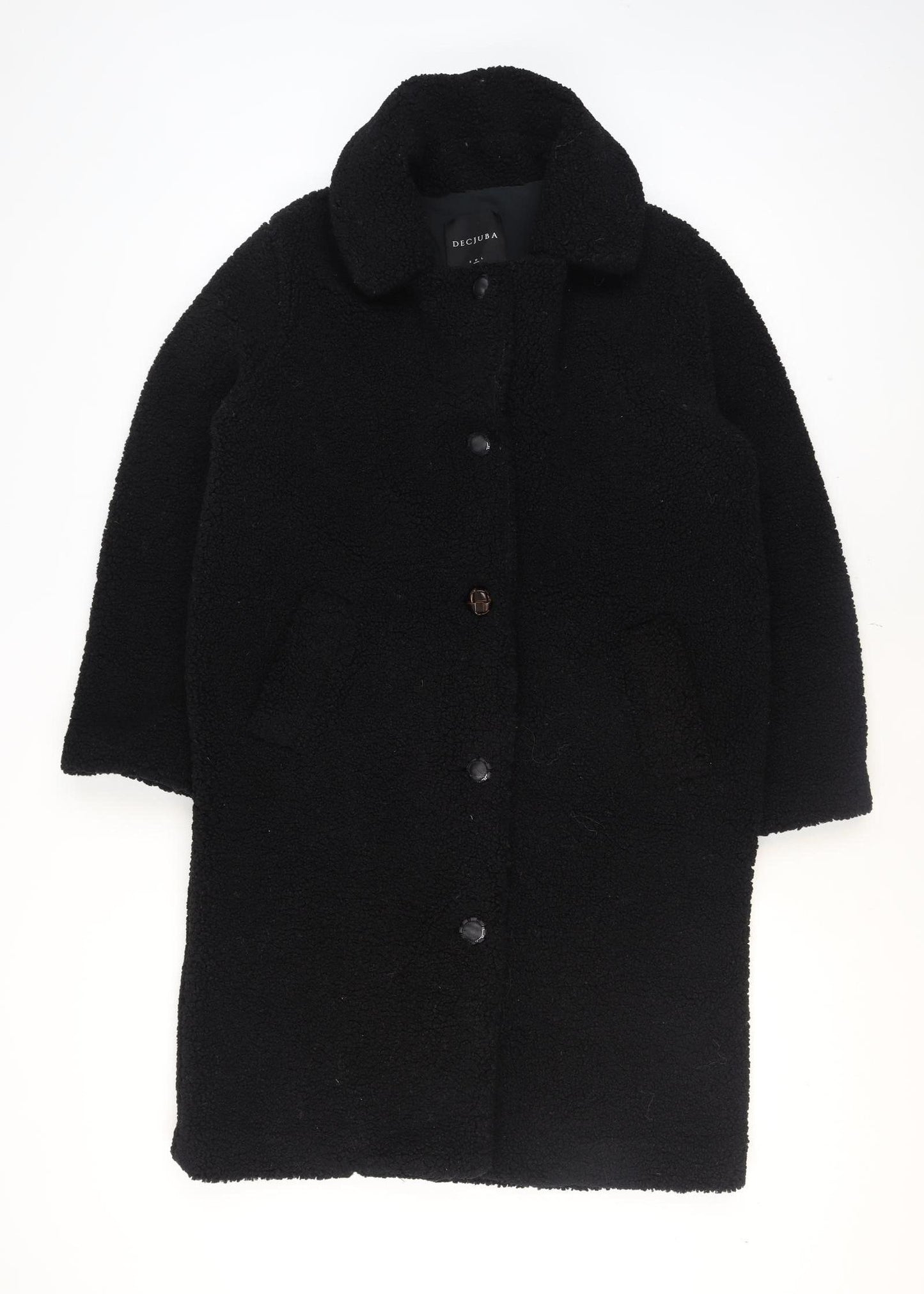 DECJUBA Unisex Black Fleece Button Mid-Length Overcoat S
