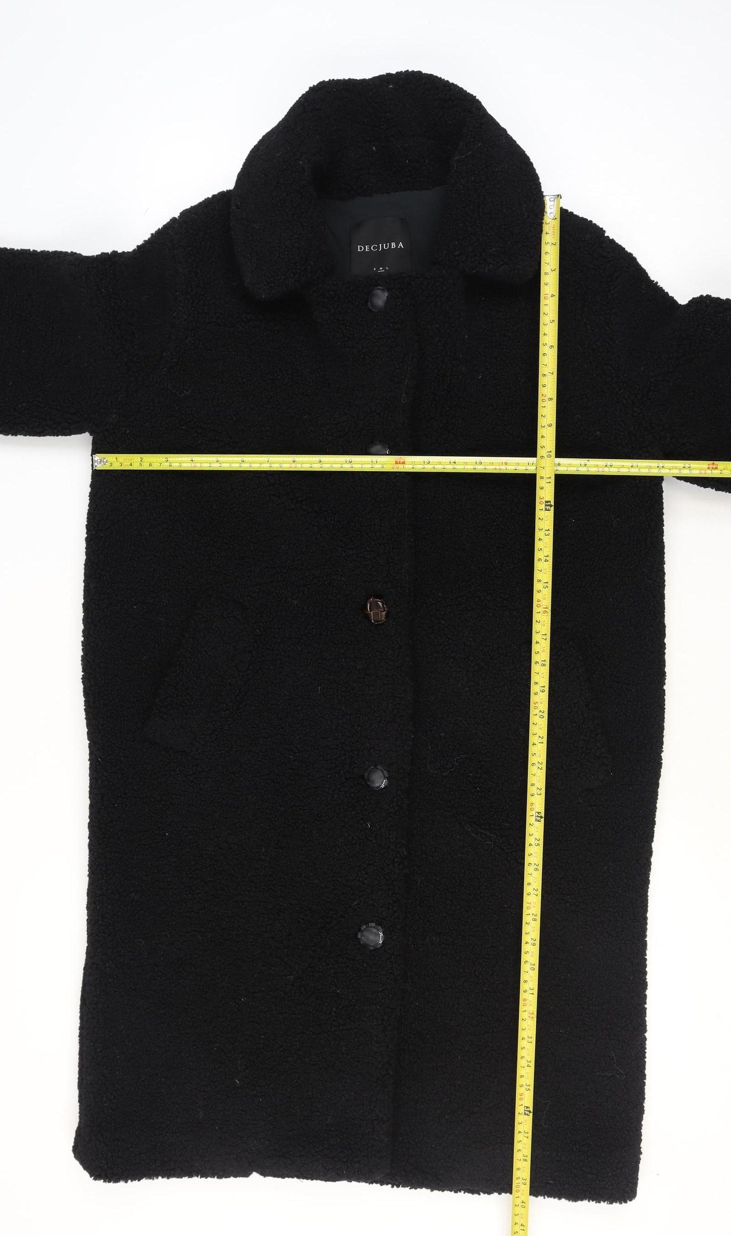 DECJUBA Unisex Black Fleece Button Mid-Length Overcoat S