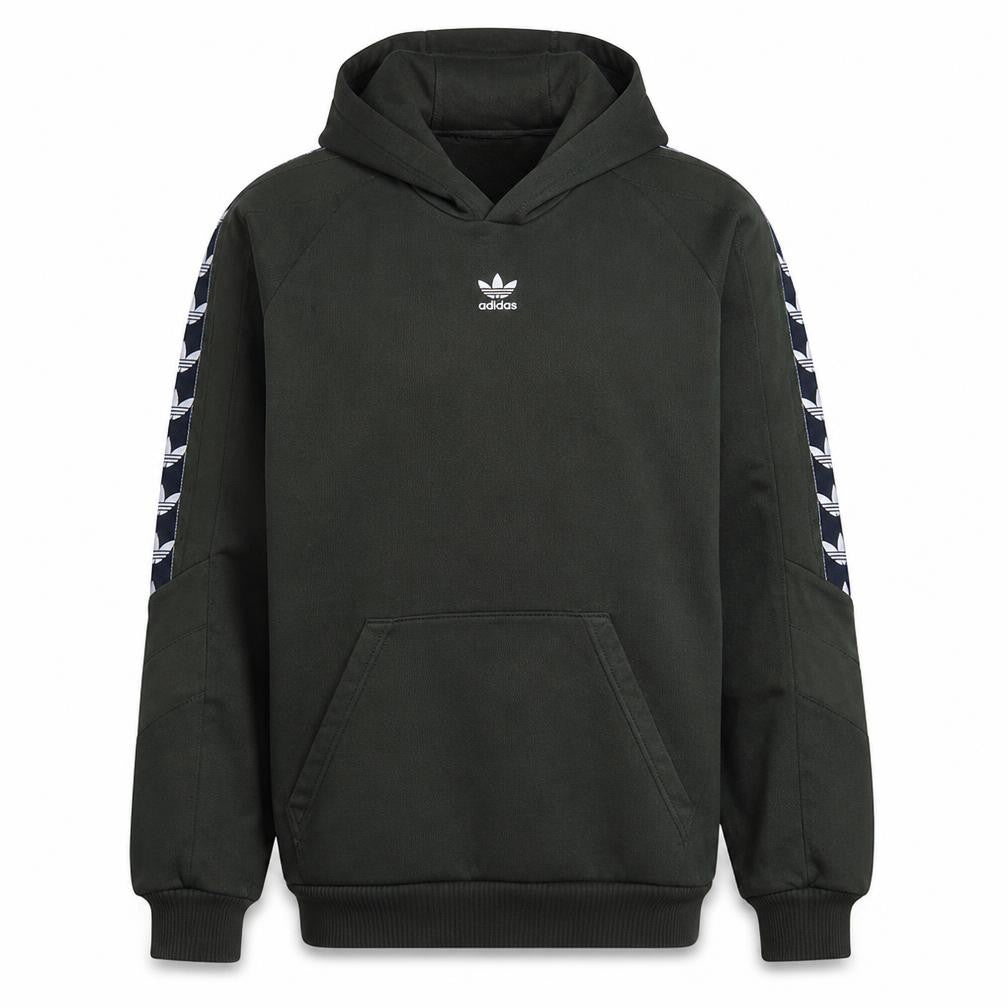 Front view of Adidas men’s green pullover hoodie, size M, regular fit sportswear