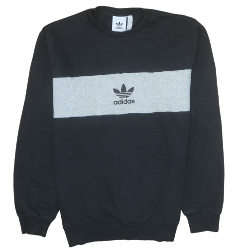 Adidas Mens Black Grey Crew Neck Logo Pullover Sweatshirt S