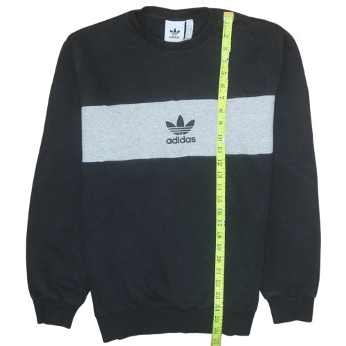 Adidas Mens Black Grey Crew Neck Logo Pullover Sweatshirt S