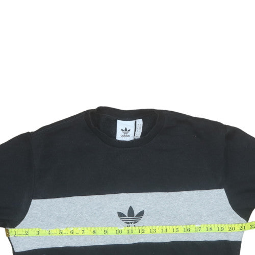 Adidas Mens Black Grey Crew Neck Logo Pullover Sweatshirt S