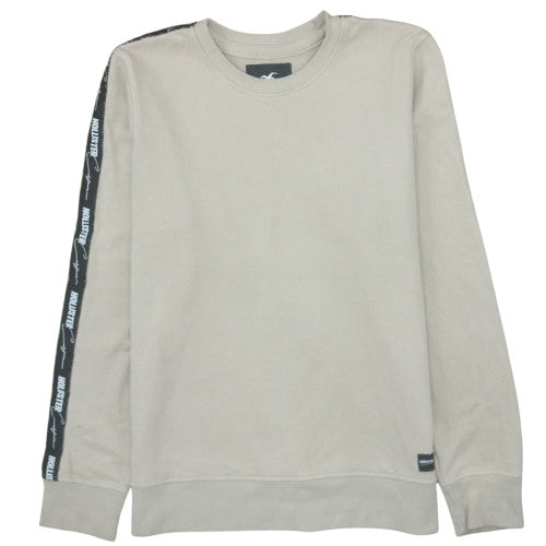 Hollister Men's Beige Crew Neck Logo Trim Pullover Sweatshirt M