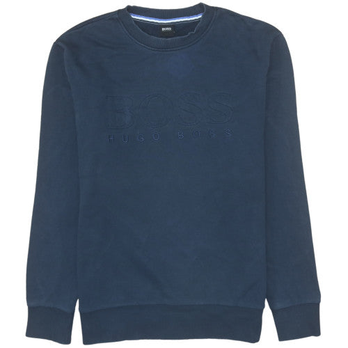 Hugo Boss Men's Blue XL Crew Neck Embroidered Sweatshirt