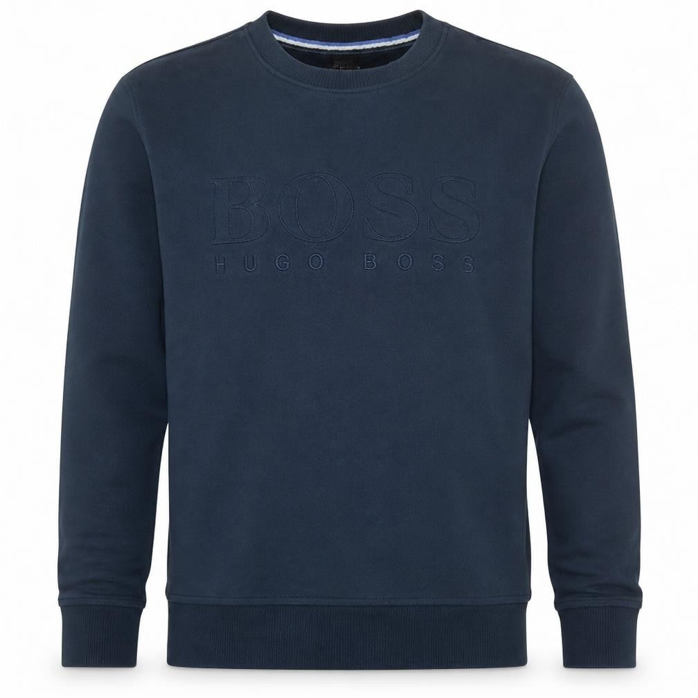 Front view of Hugo Boss Men's Blue XL Crew Neck Embroidered Sweatshirt