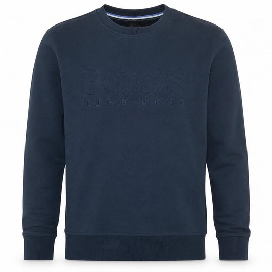 Front view of Hugo Boss Men's Blue XL Crew Neck Embroidered Sweatshirt