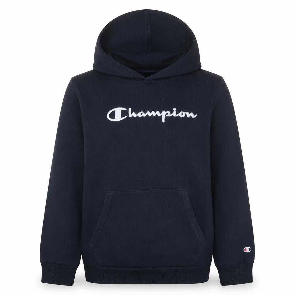 Front view of Champion boys’ navy blue pullover hoodie, size 11-12, years cotton blend