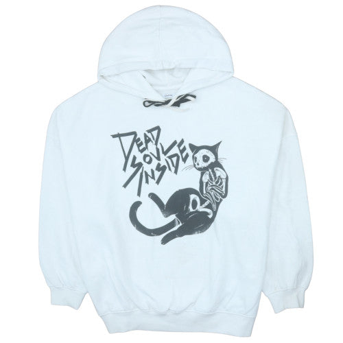 Cropp Men's White Graphic Hoodie M Pullover Gothic Cat Print