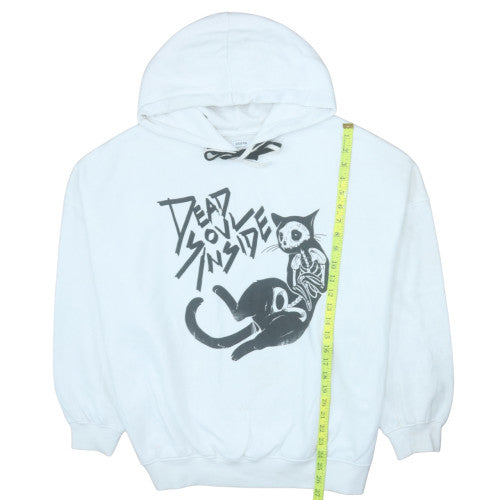 Cropp Men's White Graphic Hoodie M Pullover Gothic Cat Print