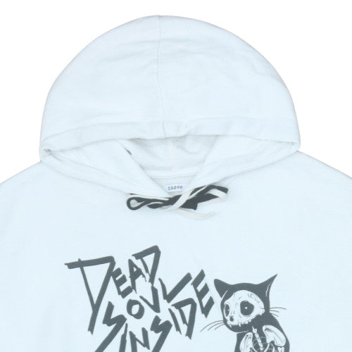 Cropp Men's White Graphic Hoodie M Pullover Gothic Cat Print