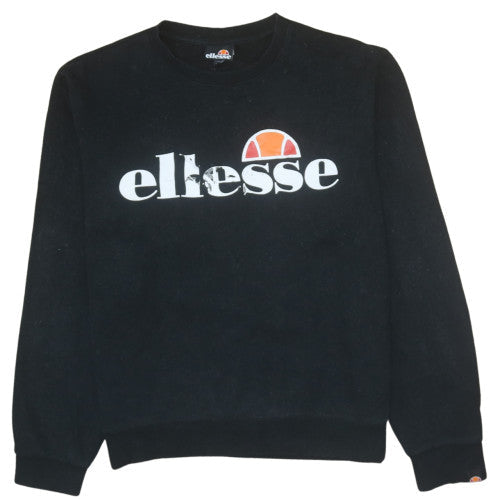 Ellesse Womens Black Crew Neck Pullover Sweatshirt UK 14 Cotton Blend