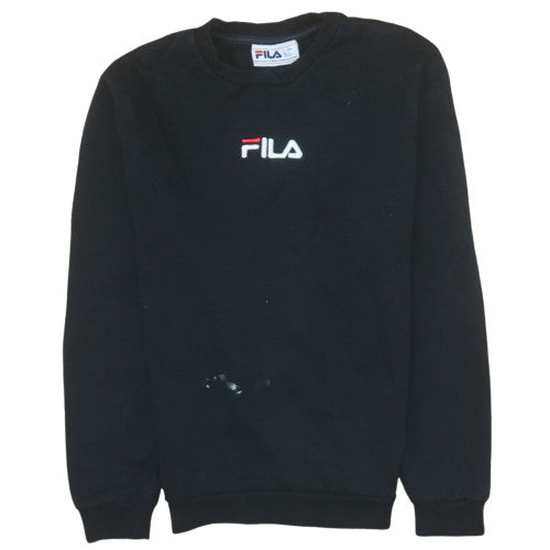 Fila Womens Black Small Pullover Sweatshirt Cotton Blend Logo
