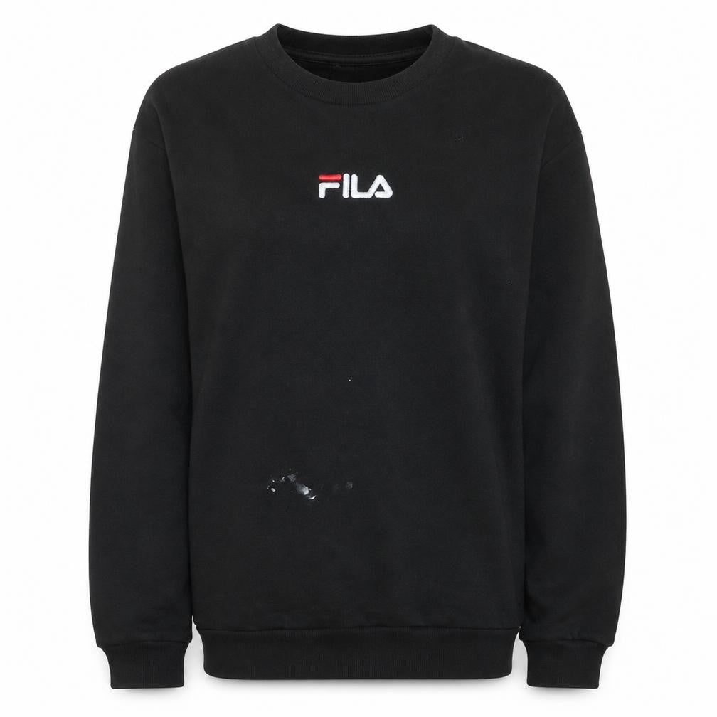 Front view of Fila women’s black small pullover sweatshirt cotton blend logo
