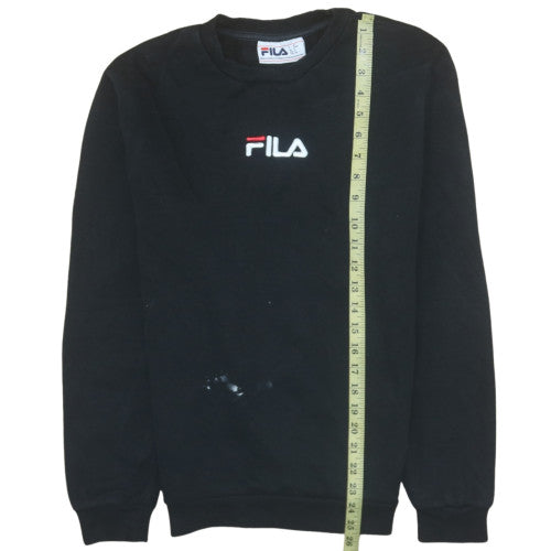 Fila Womens Black Small Pullover Sweatshirt Cotton Blend Logo