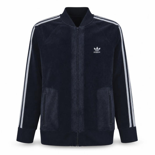 Front view of Adidas Men's Black Track Jacket, size M, Full Zip Sportswear