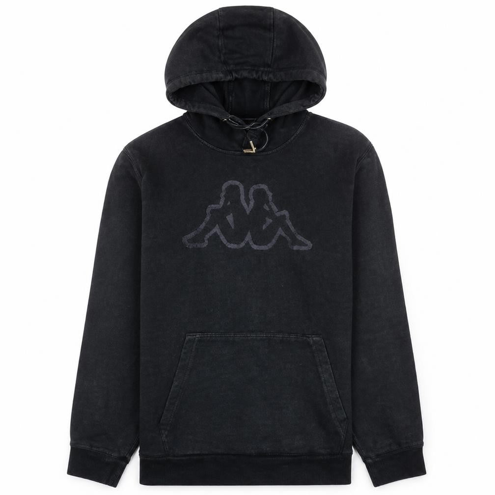 Front view of Kappa Men's Black Medium Pullover Hoodie Sweatshirt with Logo